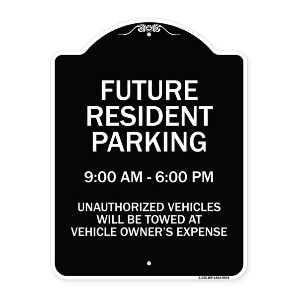 Designer Series-Future Resident Parking 9:00-6:00 Black & White Alum, 24" x 18", BW-1824-9975